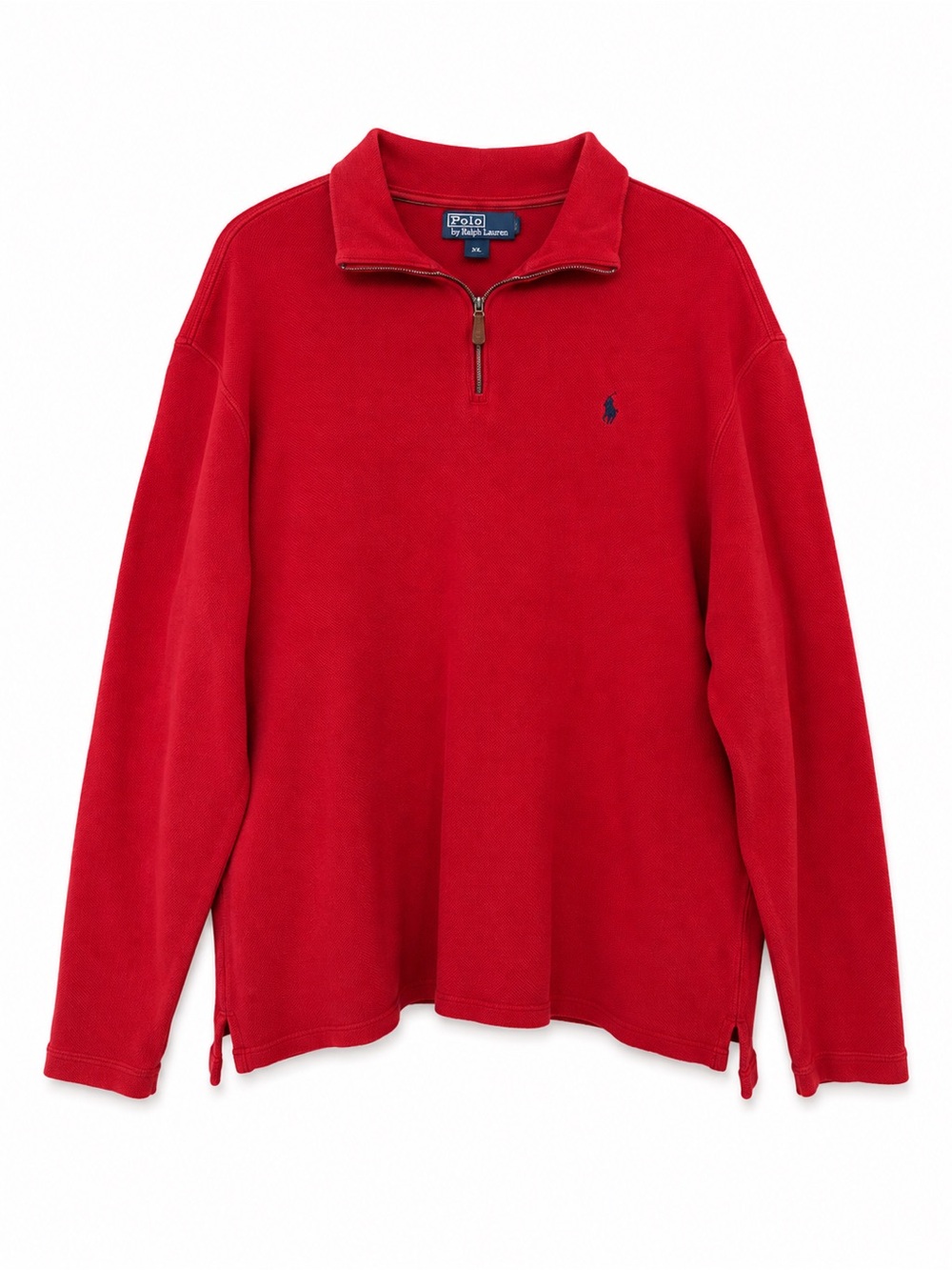 Vintage Polo Ralph Lauren Red Quarter-Zip Knit Cotton Sweater XL